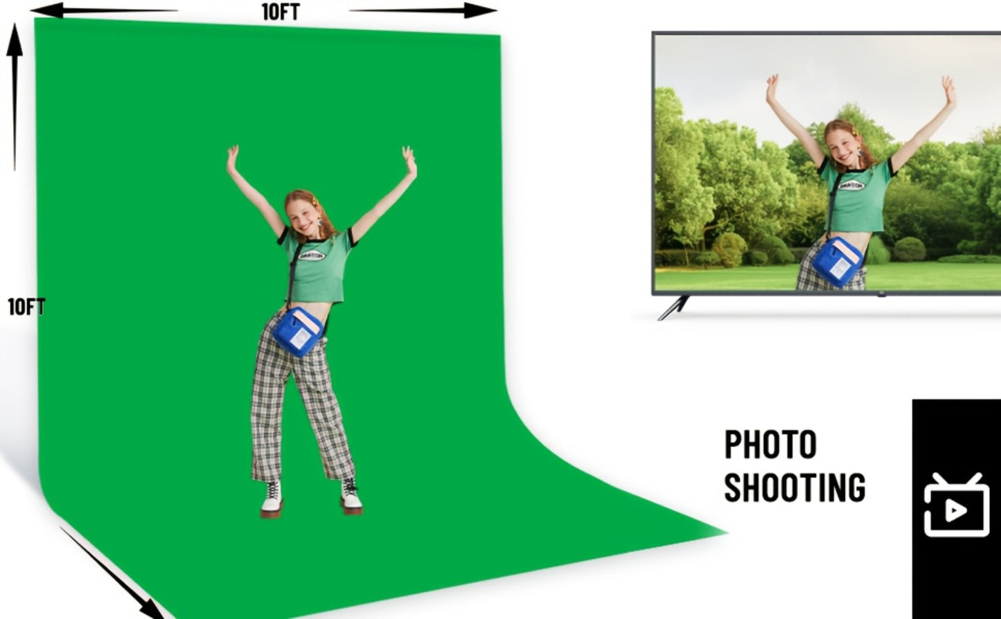 Green Screen Backdrop with Stand Kit 10x10Ft Chroma Key Background 7.5x10Ft Portable Stand with Carrying Bag 4 Clamps for Photoshoot Portraits Party Video Recording Streaming