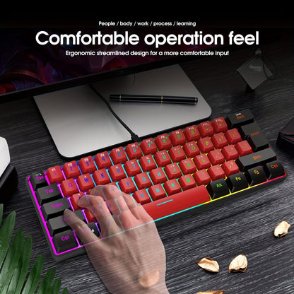 60% Mini Wired Gaming Keyboard SNPURDIRI RGB Backlit Ultra-Compact Film Keys – Space-Saving Tenkeyless Design for PC Gamers, Desktop & Laptop, Black Red Color Options