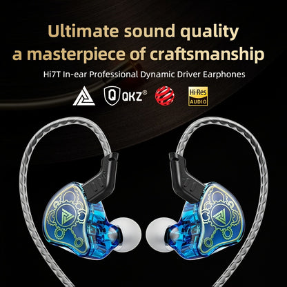 QKZ Hi7T Transparent Dynamic Resin Wired Earphones DJ Monitor HiFi Stereo Heavy Bass 3.5mm In-Ear Earbuds Volume Adjustable Mic for Sports Gaming Gym Music Studio