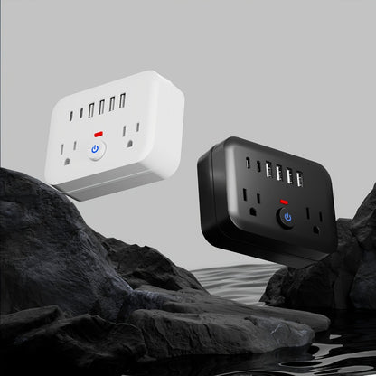 Compact Travel Surge Protector Power Strip 8-in-1 with 2 AC Outlets 4 USB-A Ports 2 USB-C Jacks Overload Protection Wall Mount Mini Portable Charging Station for Home Office Travel – Black or White