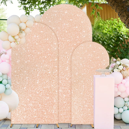 Sequins Wedding Arch Cover Set of 3 Sizes 4ft 5ft 6ft Metallic Spandex Arch Backdrop Cover Payette Glitter Arch Stand Cover for Wedding Birthday Party Decoration