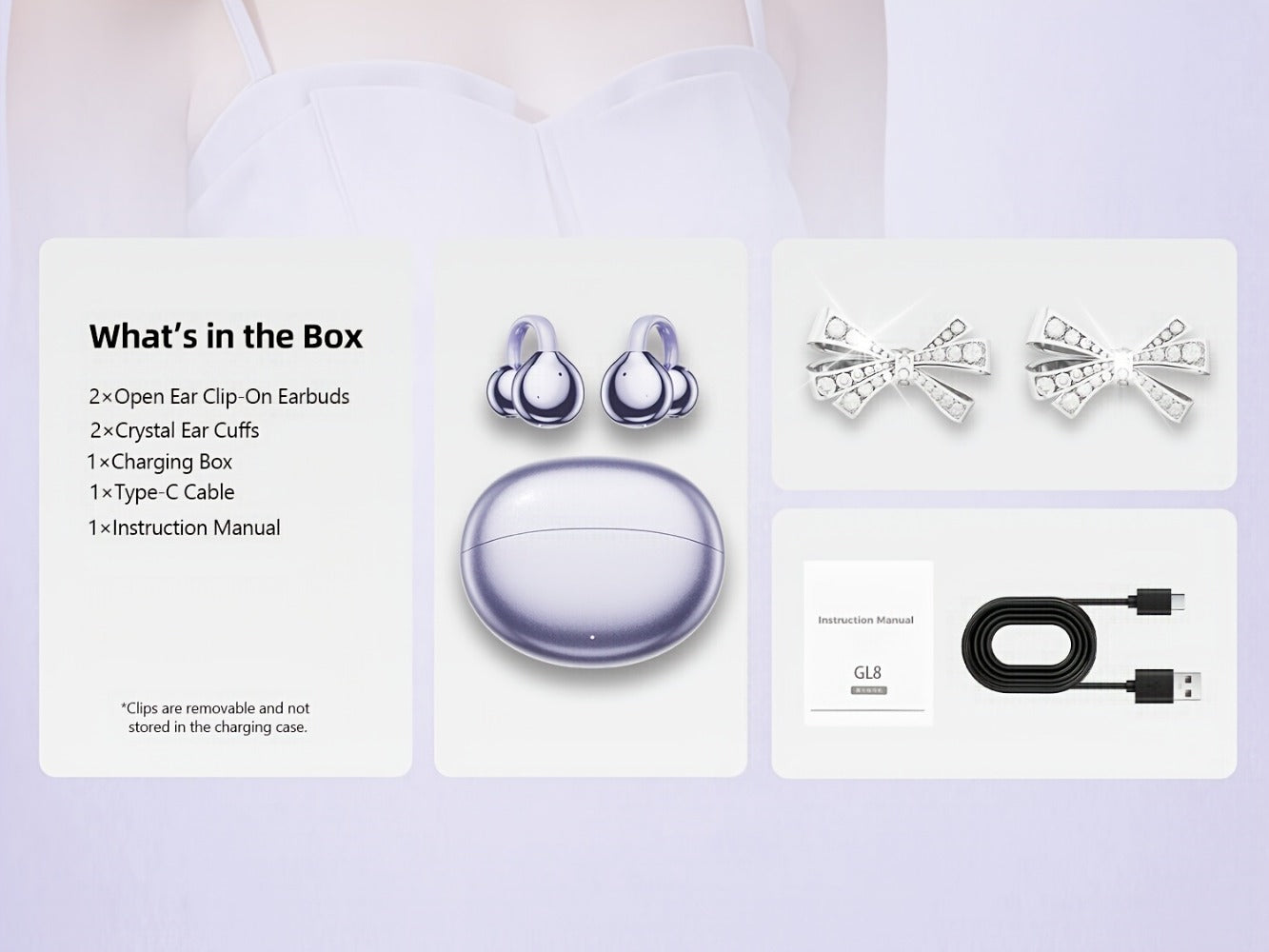 Butterfly Earring Wireless Earphones Open-Ear AI Translation HD Calls Touch Control Charging Case Non-In-Ear Jewelry Design Gaming Couple Headphones for iPhone Android Christmas Birthday Gift