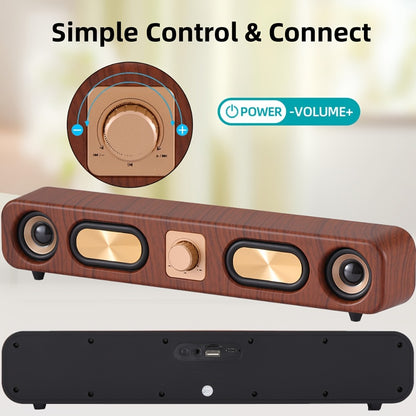 Retro Wood Grain Bluetooth Speaker Dual 2-Inch Woofers 10W Wireless Desktop Soundbar TF AUX USB Hands-Free Calling 2400mAh for PC Laptop Tablet Smartphone