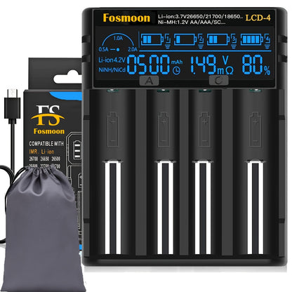18650 Battery Charger with LCD Display, Universal Smart Charger for 3.7V & 1.2V Rechargeable Batteries – Compatible with 26650, 18650, 18490, 18350, 17670, 17500, 16340, 14500, RCR123A Sizes
