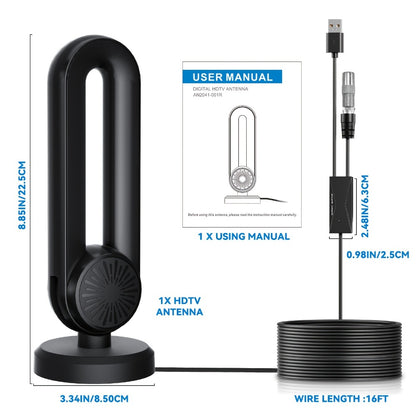 Long Range 250 Mile TV Antenna 4K 1080P – USB Powered, 180° Rotatable, Magnetic Base, Indoor & Outdoor, Smart & Legacy TVs, Home Car RV, HDTV-09 MAX