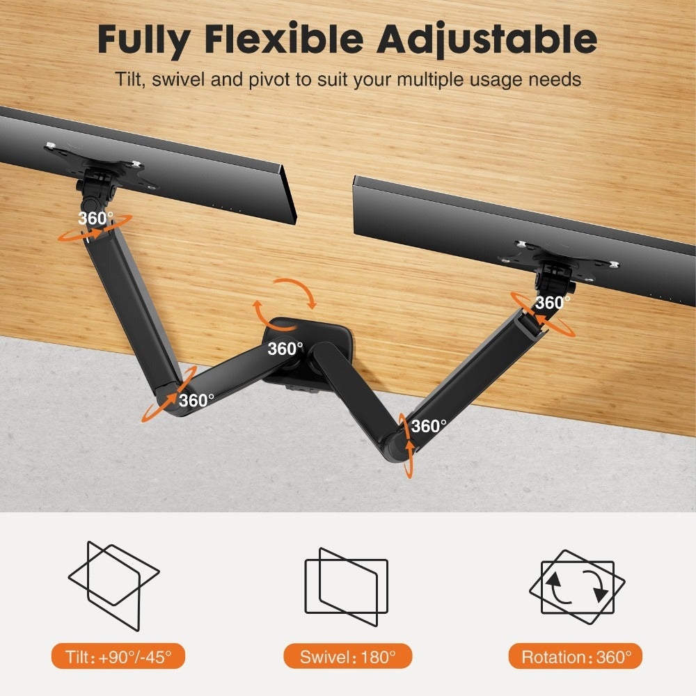 Gas Spring Monitor Arm Single Dual, Ergonomic Desk Mount for 13-32 Inch Screens up to 17.6 lbs, Adjustable Height, 360° Swivel, Full Motion VESA Monitor Stand for Home Office
