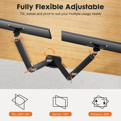 Gas Spring Monitor Arm Single Dual, Ergonomic Desk Mount for 13-32 Inch Screens up to 17.6 lbs, Adjustable Height, 360° Swivel, Full Motion VESA Monitor Stand for Home Office