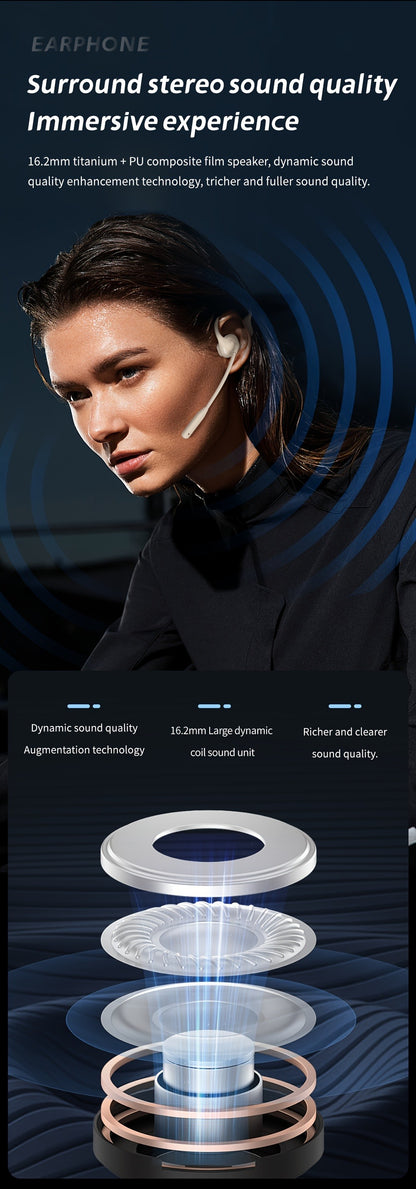 Open-Air Conduction Wireless Business Earphones Dual ENC Noise Canceling Microphones 10H Playtime for Calls Work Driving Online Meetings Outdoor Cycling Cream Black