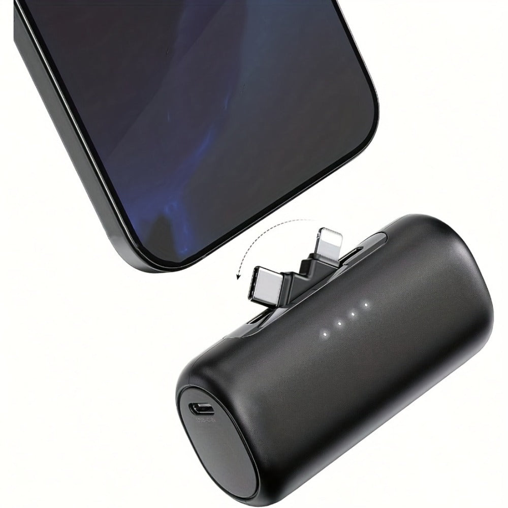 5000mAh iPhone Power Bank 2-in-1 Connector LCD Display Slim Portable Charger Compatible with iPhone 17 16 15 14 13 12 11 – Small Compact External Battery Pack 5V 2A Fast Charge