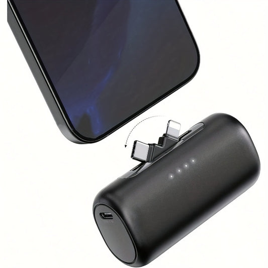 5000mAh iPhone Power Bank 2-in-1 Connector LCD Display Slim Portable Charger Compatible with iPhone 17 16 15 14 13 12 11 – Small Compact External Battery Pack 5V 2A Fast Charge