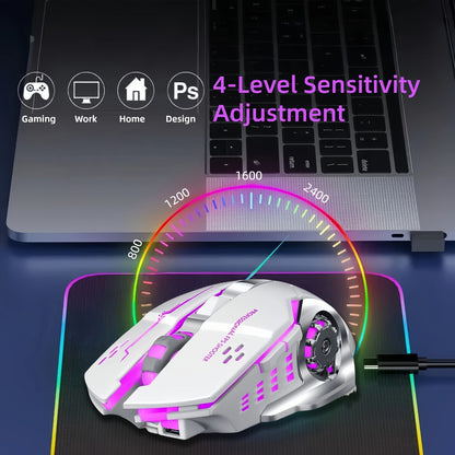 Ergonomic Silent Wireless Mouse T-WOLF Rechargeable Dual-Mode BT5.0 & 2.4G – Full-Size RGB Comfort Mouse for Work Study Gaming, Aesthetic Desk Setup, Back to School Gift for PC Laptop Mac