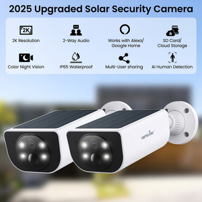 Wansview 2K Solar Outdoor Security Camera, Alexa & Google Home Compatible, Dual Night Vision Color & IR, PIR AI Human Body Detection, IP65 Weatherproof, SD & Cloud Storage – Wire-Free Smart CCTV