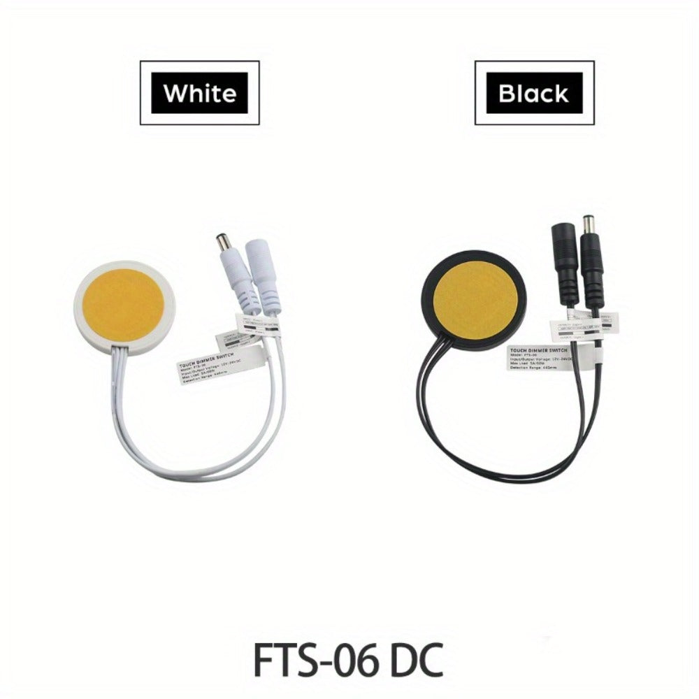 Hidden Touch Sensor LED Dimmer Switch DC 5-24V – Capacitive Touch Dimming Switch for LED Light Strip, 5A 48mm No-Drill Adhesive Mount, Works Through Wood Glass Plastic, Black & White