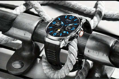710mAh Long Battery Outdoor Sports Smartwatch for Men – 360x360 HD Screen Wireless Calling High-Quality Speaker Music Control Sports Tracking Sleep Monitor Dynamic Dial Silver Black Gift