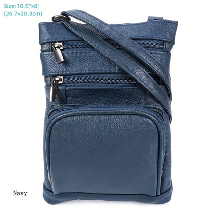 Genuine Leather Shoulder Bag for Women Men Soft First-Layer Cowhide Crossbody Bag Multi-Pocket Messenger Bag 3 Sizes Fits Smartphone Tablet Daily Work Travel – Black Red Brown Navy