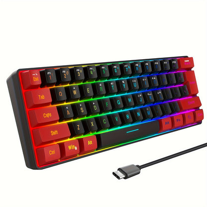 60% Compact Wired Gaming Keyboard RGB Backlit Membrane Ultra-Mini 61 Keys for PC Gamers Laptop Desktop Windows Mac – SNPURDIRI Red and Black Small Gaming Keyboard with Anti-Ghosting