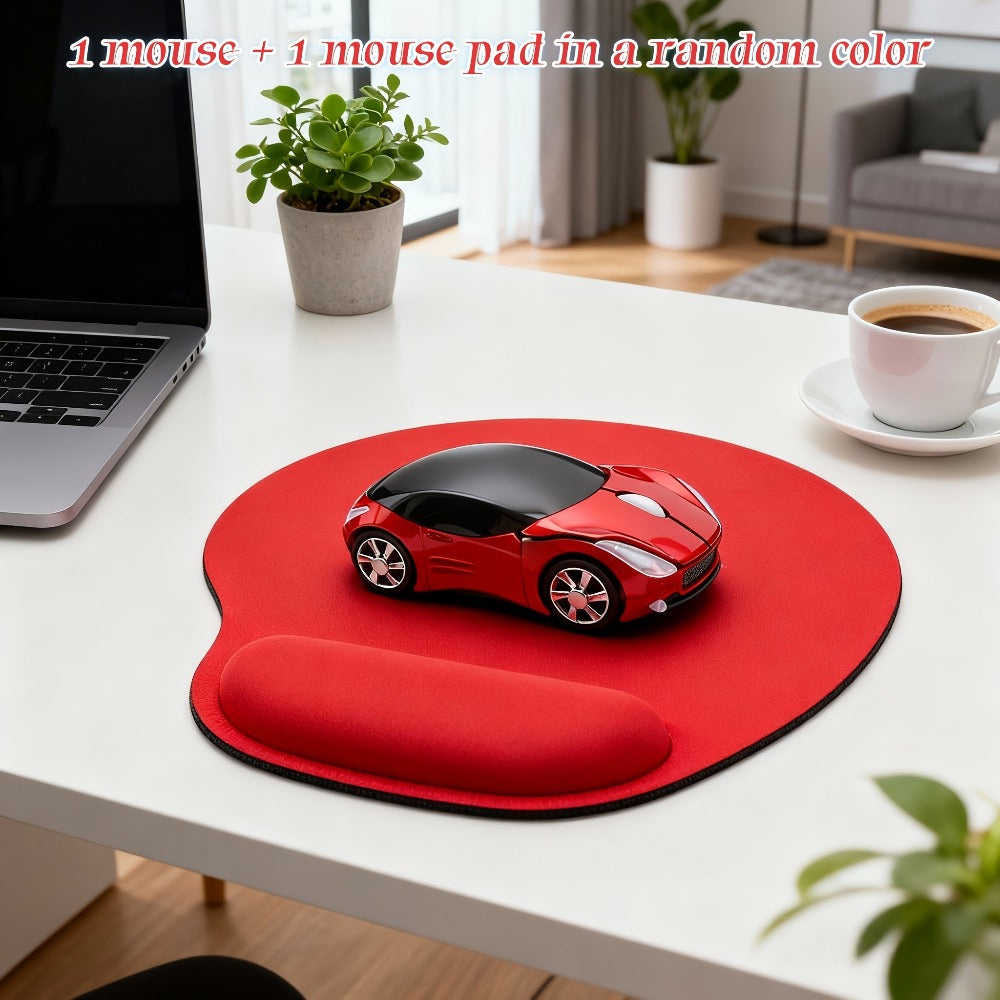 Car Shaped Mouse and Mouse Pad Bundle Set – 2-Piece Creative Novelty Wired USB Optical Mouse + Surprise Color Pad for PC, Laptop, Desktop & Gaming | Unique Gift for Car Lovers, Couples & Gamers | Red