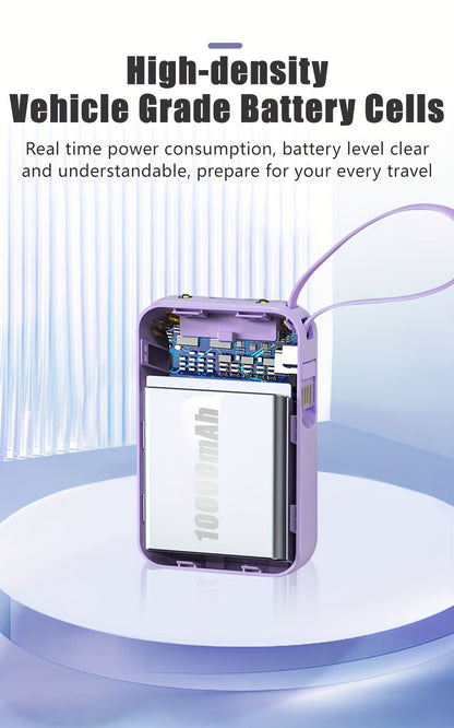 10000mAh Mini Power Bank 4 Built-In Cables Ultra-Bright LED Digital Display – 22.5W Super Fast Charging Multifunctional Portable Charger for Outdoor Travel, Compatible with iPhone Android Samsung
