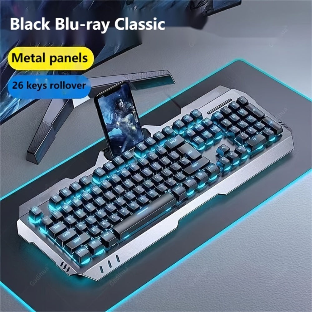 LED Backlit Wired Gaming Keyboard 104 Keys Full Size – Quiet Ergonomic Design, Adjustable Volume Knob, USB Powered, Compatible with Desktop and Laptop Computers, Office and Home Use