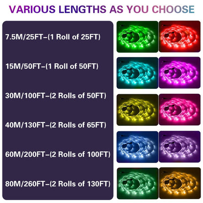 Color Changing LED Strip Lights with 44-Key Remote - RGB Dimmable DIY Light Strip 50FT 100FT 130FT 260FT for Bedroom Living Room Game Room Holiday Party Home Decoration
