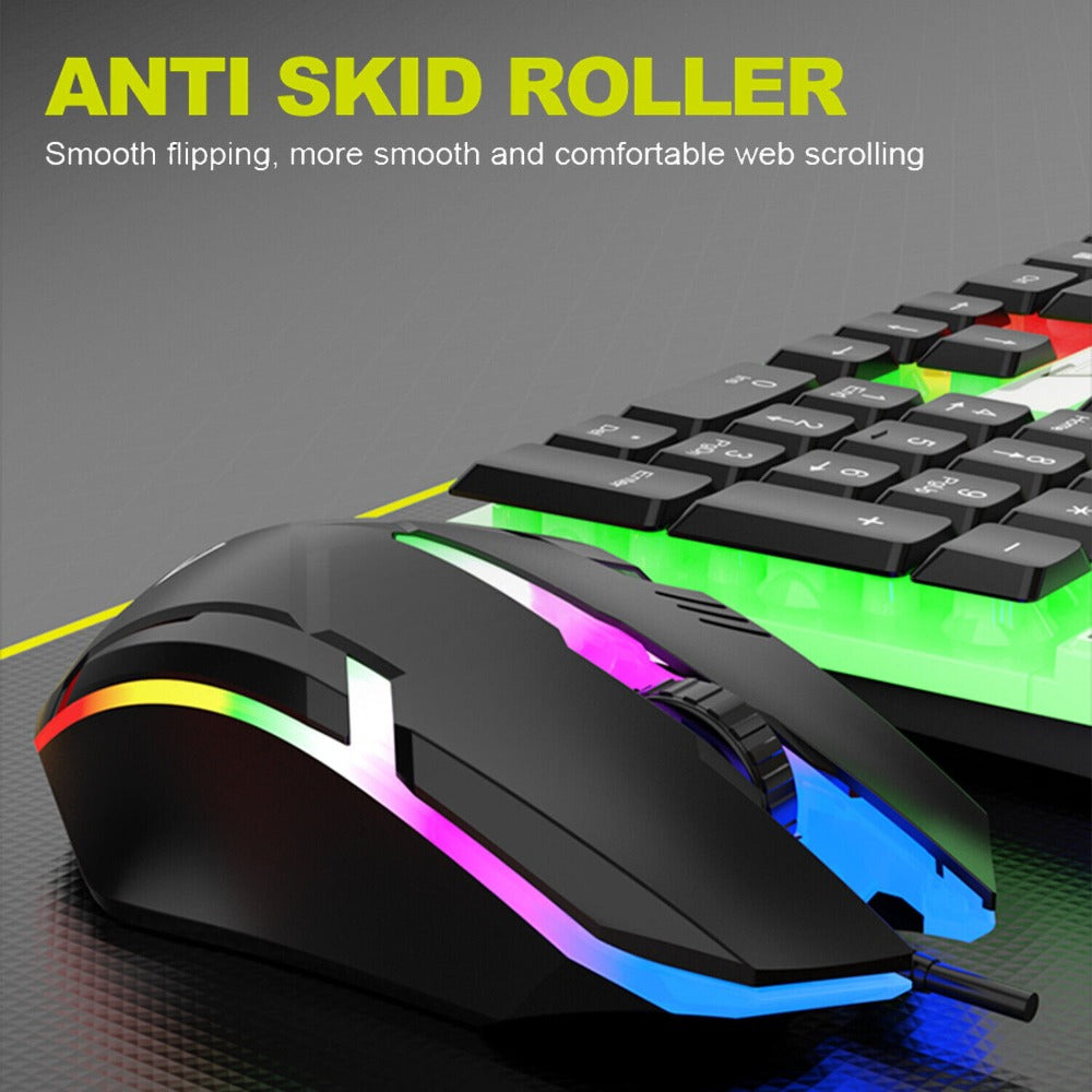 Rainbow RGB Gaming Keyboard and Mouse Combo GT100 – 104 Keys Full-Size Mechanical Cyan Axis Wired Set, Vibrant LED Backlit for PC, Laptop, Mac, Windows & Linux | 50M Keystroke Durability | Black & White