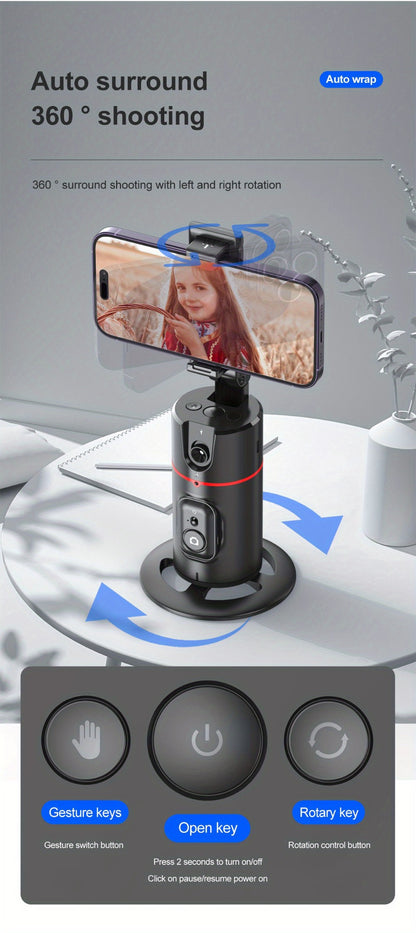 Gesture Control Auto Face Tracking Tripod with 360° Rotation & Wireless Remote No App Required – Smart AI Phone Holder for Vlogging Live Streaming TikTok YouTube Fitness iPhone Android Black Pink
