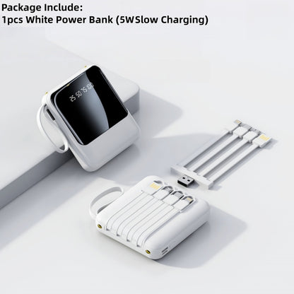 10000mAh Power Bank Built-in 4-in-1 Cable 22.5W Super Fast Charging Slim Mini Portable Charger for iPhone Android Samsung – Compact Travel Battery Pack USB-C Micro Lightning