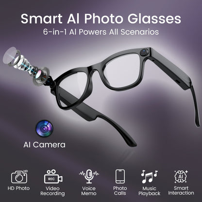 AI Smart Glasses Real-Time Voice Translation 100+ Languages - 2MP HD Camera, Bluetooth Calling & Music, Hands-Free Recording, Black & Clear Lens, Wearable Tech