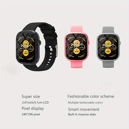 Pink Smartwatch for Women & Men – 2.01" Screen Bluetooth 5.3 Multiple Sports Modes Pedometer Fitness Tracker Lightweight Silicone Strap Everyday Activity Watch Affordable Gift for Her Him