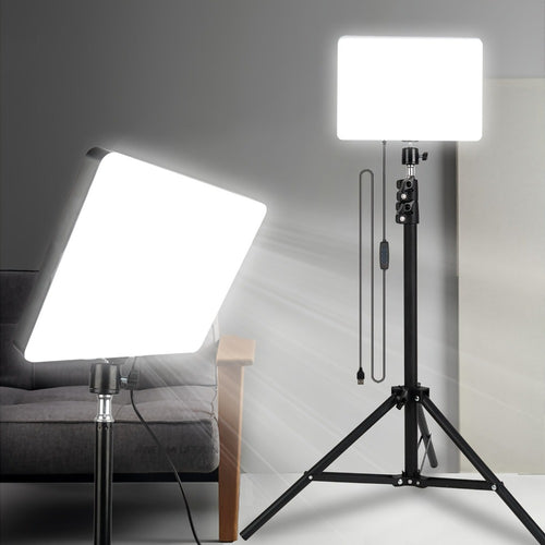 Square Fill Light Kit 10 Inch with Metal Ball Head & 15 Inch Extension Rod, Adjustable Tripod, 3 Color Modes, USB Powered LED Video Lighting for Home Studio, Recording, Live Streaming & Photography