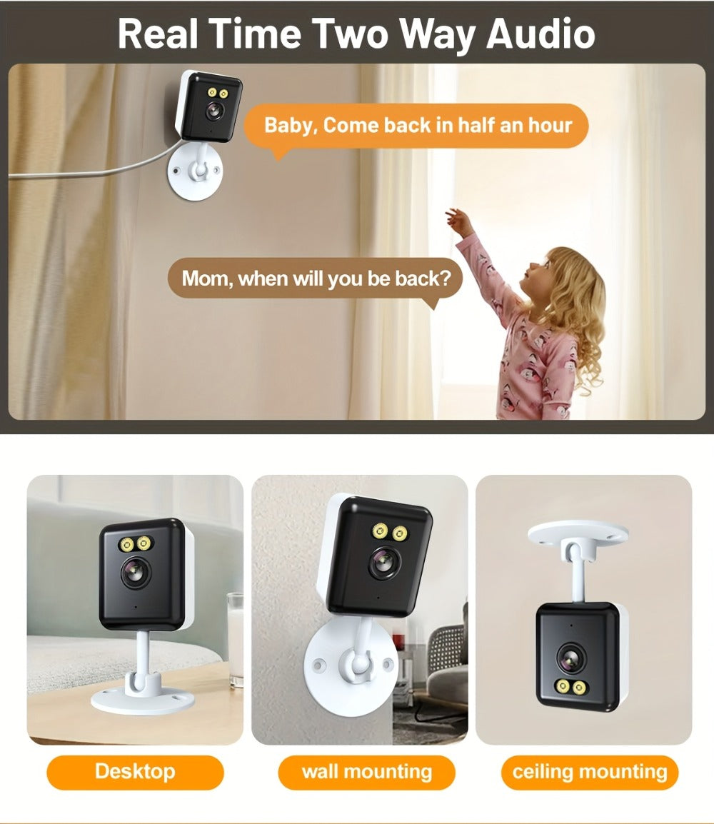 AI-Powered 3MP Indoor Security Camera 2-Pack, Humanoid Detection, Alexa Compatible, Full-Color Night Vision, Two-Way Audio, Smart Motion Alerts, 2.4G WiFi – Home Baby Pet Video Monitoring