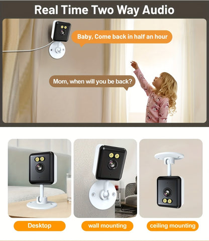 AI-Powered 3MP Indoor Security Camera 2-Pack, Humanoid Detection, Alexa Compatible, Full-Color Night Vision, Two-Way Audio, Smart Motion Alerts, 2.4G WiFi – Home Baby Pet Video Monitoring