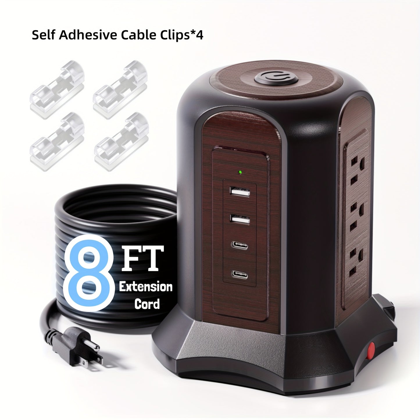 Surge-Protected Power Tower 13-in-1 with Wireless Charger, 9 AC Outlets & 4 USB Ports (2 USB-C PD18W), 1080J Surge Protector, 8ft Extension Cord – Multi-Color for Home Office Dorm
