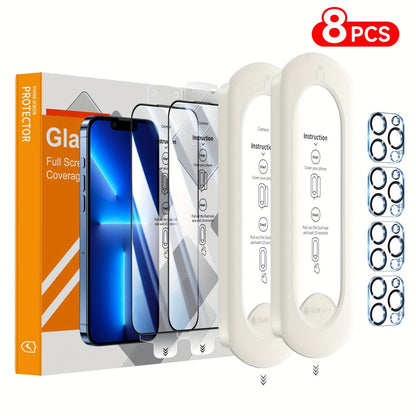 9H Tempered Glass Screen Protector for iPhone 8-Pack with Alignment Tool – 4 Screen + 4 Camera Lens, HD Clear, Bubble-Free, Case Compatible, iPhone 16 Pro Max / 15 / 14 / 13 / 12 / 11 Series