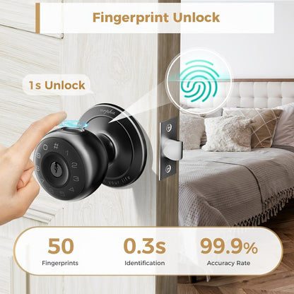 Arpha Smart Deadbolt Lock with Fingerprint Keypad & App Control - 4-in-1 Keyless Entry Door Lock, Auto-Lock, Passage & Privacy Mode, 50 Fingerprints & Codes, Zinc Alloy, Easy DIY Install