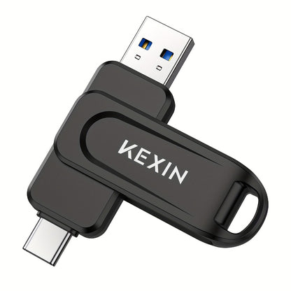 2-in-1 USB-C & USB-A Flash Drive 32GB 64GB 128GB, KEXIN Rotating Thumb Drive Type-C Memory Stick Compatible with iPhone 15 16, Android Smartphone, Tablet, Smart TV, Car Audio, Laptop & PC – 5 Colors