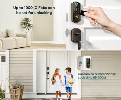 SMONET Smart Deadbolt Lock Set with Handle - Fingerprint, Bluetooth App & Keypad, Auto-Lock, Keyless Entry for Home, Office, Airbnb & Hotel, Oil Rubbed Bronze, Black & Silver