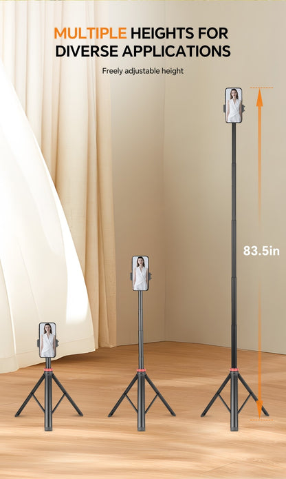 83 Inch Tall Phone Tripod Adjustable with Wireless Remote & Stable Base – Upgraded Extra-Tall Retractable Stand for iPhone 17/15/14, Android & Camera, Live Streaming, TikTok & Short Video Content