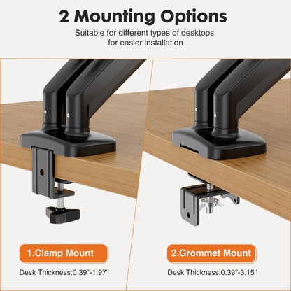 Gas Spring Monitor Arm Single Dual, Ergonomic Desk Mount for 13-32 Inch Screens up to 17.6 lbs, Adjustable Height, 360° Swivel, Full Motion VESA Monitor Stand for Home Office