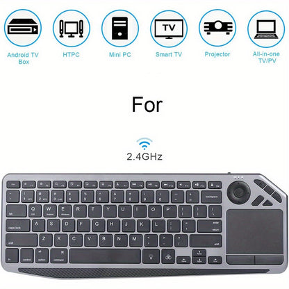 Touchpad Wireless Keyboard 2.4G Dual Mode – Backlit Multimedia Hotkeys, Type-C Rechargeable, All-in-One Remote for Smart TV, Android TV Box, Tablet, PC & Computer | Deep Grey