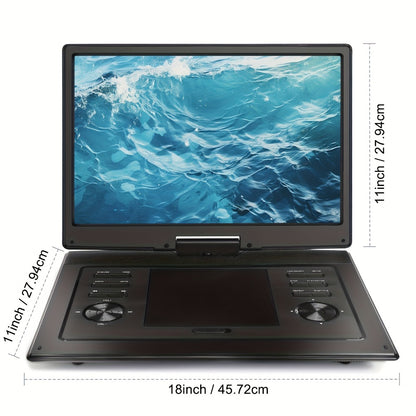 Large Screen Portable DVD Player 15.6 Inch 1280x800 HD, 270° Swivel Display, Region Free, Remote Control, Dual Speakers, USB SD Card Support, 4-6 Hour Rechargeable Battery for Car Home Travel