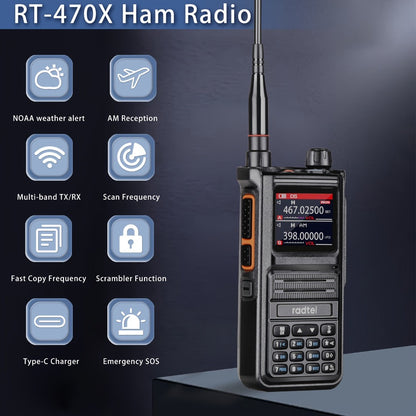 Radtel RT-470X Tri-Band Walkie Talkie 256CH, Aviation Air Band Two Way Radio with NOAA Weather & Marine, Long Range Handheld Transceiver USB-C Charging, Wireless Copy Frequency