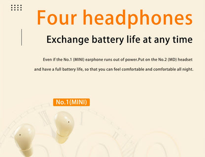 Invisible Sleep Wireless Earbuds 2 Pairs, Mini In-Ear Earphones HiFi Sound Noise Reduction Bass Touch Control Digital Display Long Battery Type-C, for Office Leisure Sport Sleep Men Women