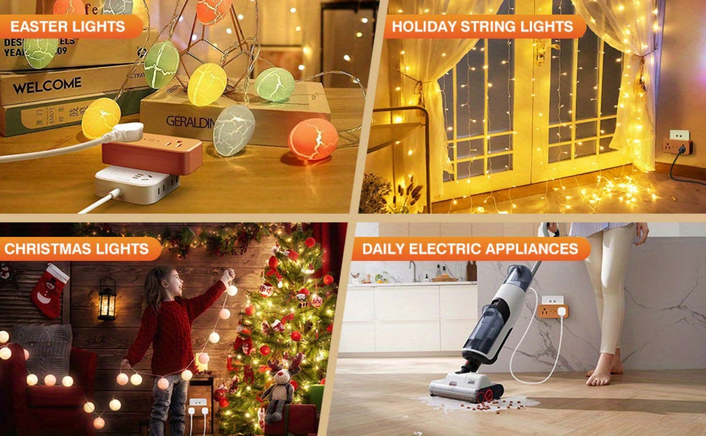 Christmas Tree Remote Control Socket with Built-in Music Function – Wireless 100-Foot Range Outlet Switch for Holiday Lights & Decorations, Gingerbread Design, Easy Plug-In Setup