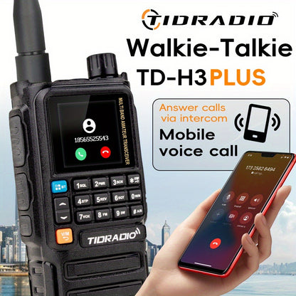 Tidradio H3 Plus Ham Radio Multi-Band Two-Way Radio, AM/FM Reception, Wireless Headset Compatible, Global Intercom via App, Long Range Walkie Talkie for Camping Emergency Outdoor Communication