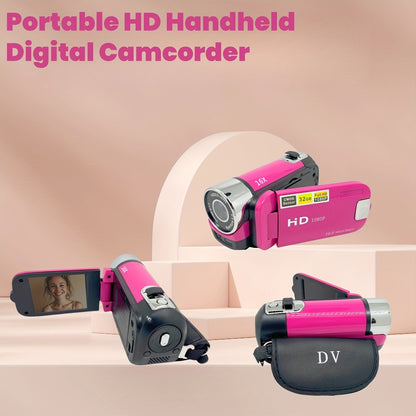 Portable 1080P Digital Camcorder with Rotating Screen & 32G Memory Card | Rechargeable Battery, Selfie Support, Compact Travel Video Camera for Vlogging, Family Gatherings & Everyday Recording