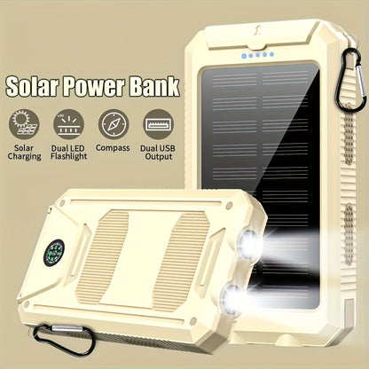 29800mAh Solar Power Bank with Compass & Dual LED Flashlight – Outdoor Camping Portable Charger, Dual USB 5V Output, SOS Emergency Battery Pack for Cell Phones & Mobile Devices, Black/Orange