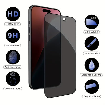 Privacy Screen Protector 6-Pack for iPhone – 3 Anti-Spy 9H Tempered Glass + 3 Camera Lens Protectors, Bubble-Free Full Coverage, Face ID Compatible, iPhone X 11 12 13 14 15 16 Pro Max Plus