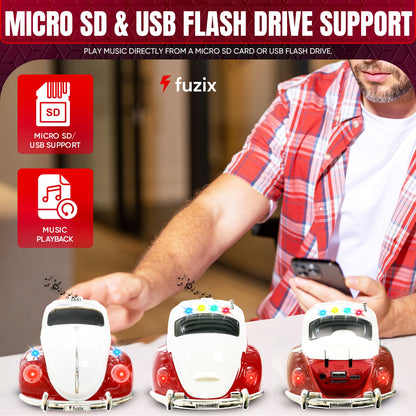 Fuzix WS-1958 Vintage Car Bluetooth Speaker with LED Headlights & Taillights | Retro Wireless Stereo, FM Radio, AUX/USB/TF, Built-in Mic, Rechargeable – Novelty Gift for Car Enthusiasts & Music Lovers