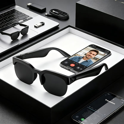 Real-Time Translation Glasses with AI Meeting Summarization – 160 Languages, Wearable AI Translator for Business Travel, Conferences & Daily Use, Lightweight Unisex Smart Eyewear for Men & Women